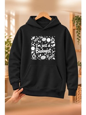 Mor Mürekkep Biyolog (Biologist) Meslek Yazısı Baskılı Kadın Kapüşonlu Sweatshirt - Siyah