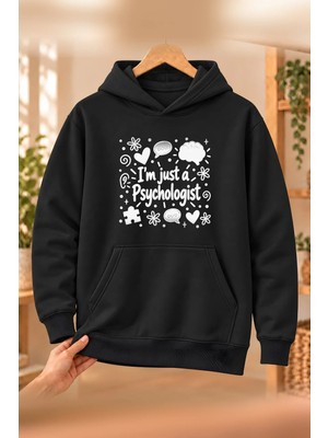 Mor Mürekkep Psikolog (Psychologist) Meslek Yazısı Baskılı Kadın Kapüşonlu Sweatshirt - Siyah
