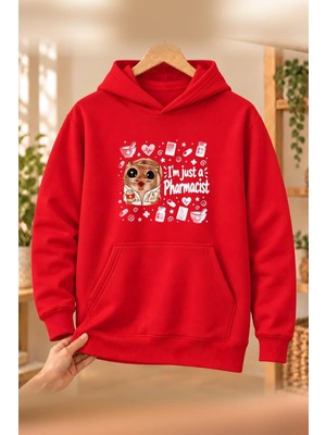 Mor Mürekkep Sad Hamster Eczacı (Pharmacist) Baskılı Kadın Kapüşonlu Sweatshirt - Kırmızı