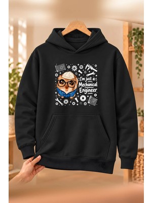Mor Mürekkep Sad Hamster Makine Mühendisi (Mechanical Engineer) Baskılı Kadın Kapüşonlu Sweatshirt - Siyah