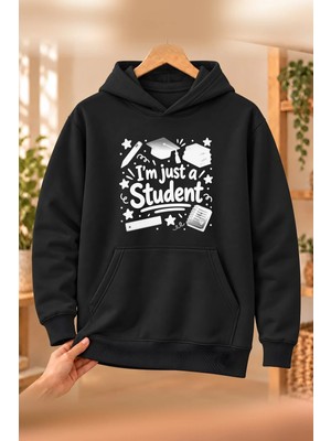 Mor Mürekkep Öğrenci (Student) Meslek Yazısı Baskılı Kadın Kapüşonlu Sweatshirt - Siyah