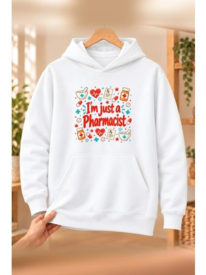 Mor Mürekkep Eczacı (Pharmacist) Meslek Yazısı Baskılı Kadın Kapüşonlu Sweatshirt - Beyaz