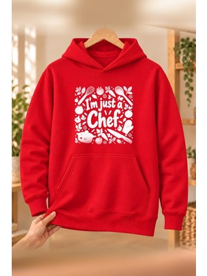 Mor Mürekkep Aşçı (Chef) Meslek Yazısı Baskılı Kadın Kapüşonlu Sweatshirt - Kırmızı