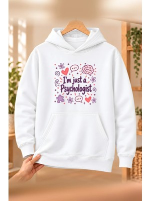 Mor Mürekkep Psikolog (Psychologist) Meslek Yazısı Baskılı Kadın Kapüşonlu Sweatshirt - Beyaz
