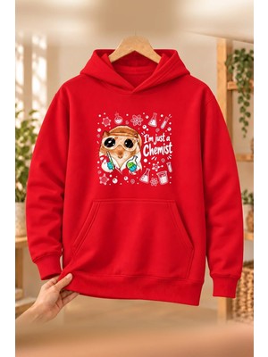 Mor Mürekkep Sad Hamster Kimyager (Chemist) Baskılı Kadın Kapüşonlu Sweatshirt - Kırmızı