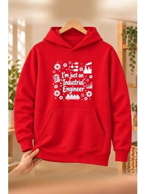 Mor Mürekkep Endüstri Mühendisi (Industrial Engineer) Meslek Yazısı Baskılı Kadın Kapüşonlu Sweatshirt - Kırmızı