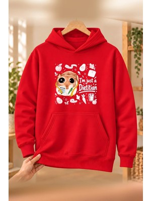 Mor Mürekkep Sad Hamster Diyetisyen (Dietitian) Baskılı Kadın Kapüşonlu Sweatshirt - Kırmızı