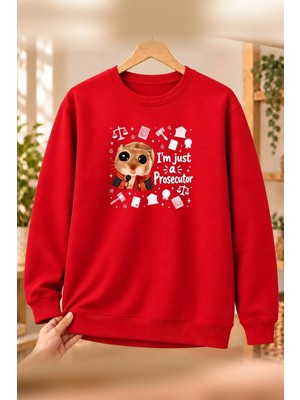 Mor Mürekkep Sad Hamster Savcı (Prosecutor) Baskılı Kadın Bisiklet Yaka Sweatshirt - Kırmızı