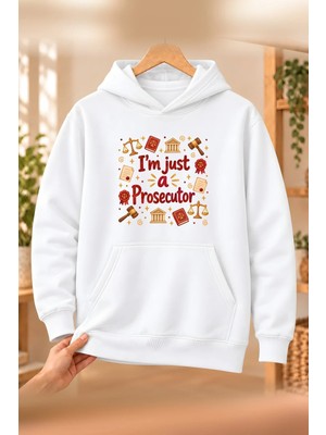 Mor Mürekkep Savcı (Prosecutor) Meslek Yazısı Baskılı Kadın Kapüşonlu Sweatshirt - Beyaz