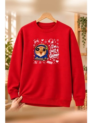 Mor Mürekkep Sad Hamster Oyuncu (Actor) Baskılı Kadın Bisiklet Yaka Sweatshirt - Kırmızı
