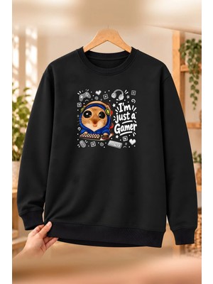 Mor Mürekkep Sad Hamster Oyuncu (Actor) Baskılı Kadın Bisiklet Yaka Sweatshirt - Siyah