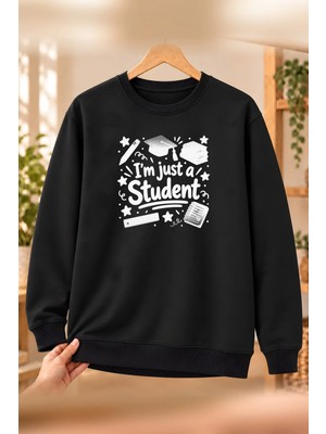 Mor Mürekkep Öğrenci (Student) Meslek Yazısı Baskılı Kadın Bisiklet Yaka Sweatshirt - Siyah