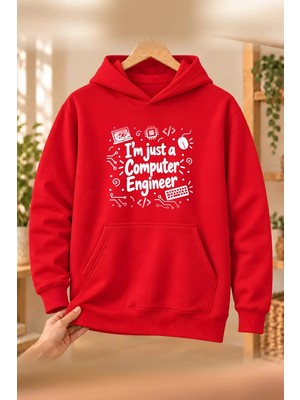 Mor Mürekkep Bilgisayar Mühendisi (Computer Engineer) Meslek Yazısı Baskılı Kadın Kapüşonlu Sweatshirt - Kırmızı