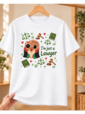 Mor Mürekkep Sad Hamster Avukat Baskılı Beyaz Tişört - Avukata Hediye Erkek