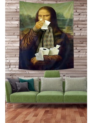 Komik Temalı Mona Lisa Leke Tutmaz Kumaş Duvar Örtüsü Duvar Halısı Tapestry PNTR169, 70 x 70