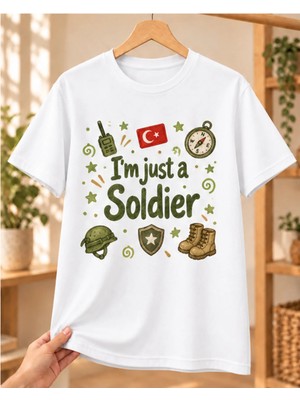Mor Mürekkep Asker Baskılı Beyaz Tişört - Askere Hediye Kadın