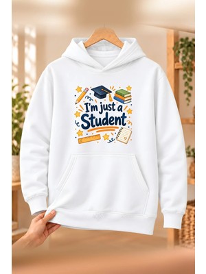 Mor Mürekkep Öğrenci (Student) Meslek Yazısı Baskılı Kadın Kapüşonlu Sweatshirt - Beyaz