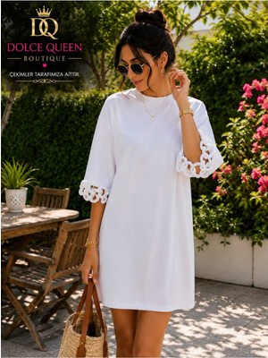 Dolce Queen Kadın Cotton Kumaş Halka Kol Detaylı Oversize Mini Elbise