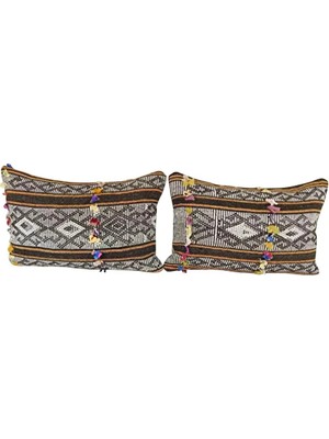 Kilim Siyah El Yapımı Kırlent Kılıfı 40 x 60 cm