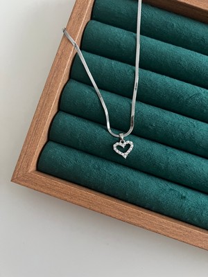Busradan Design Çelik Üzeri 14K Kaplama Zirkon Taşlı Kalp Detay Kolye 45 cm