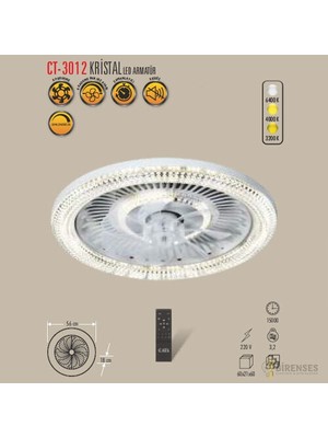 Cata CT-3012 Krıstal LED Armatür Tavan Vantılatör 3renk