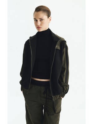 ROMAN Önü Fermuarlı Çift Cepli Kapüşonlu Sweatshirt Siyah KK023823_001