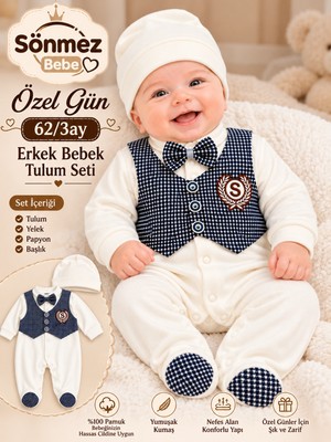 Sönmez Bebe Erkek Bebek Tulum Seti 62/3AY – Yelekli Papyonlu Özel Gün Mevlüt Tulum Takımı Seti-Bebek Hediyelik