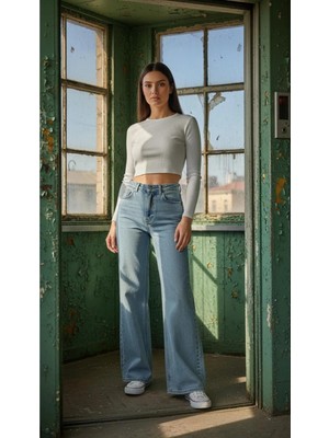Geenz Manifacture Gabriela Kar Mavi Likralı Süper Yüksek Bel Salaş Esnek Jeans Palazzo Pantolon