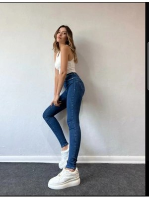 Geenz Manifacture Clody Mavi  Skinny Jean Kadın Power Likralı Pantolon
