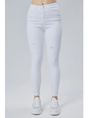 Geenz Manifacture Yüksek Bel Dar Paça Power Likra Toparlayıcı Lazer Yırtık Detaylı Süper Skinny Likralı Jean
