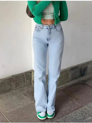 Geenz Manifacture Palazzo Jeans 90's Kar Mavi Likralı Süper Yüksek Bel Wide Leg Salaş Jeans Palazzo Pantolon