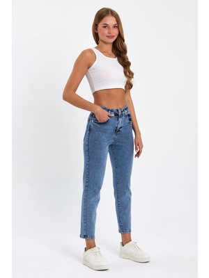 Geenz Manifacture Likralı Karyıkama Mom Süper Yüksek Bel Mom Jeans