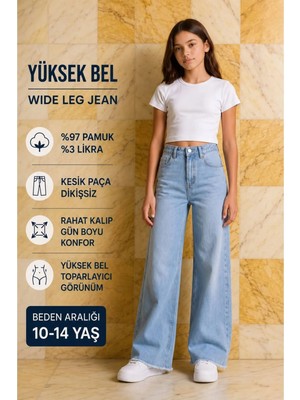 Geenz Manifacture Kıvılcım Bol Paça Kesik Paça Wide Leg Çocuk Kar Yıkama Likralı Esnek Denim Jeans
