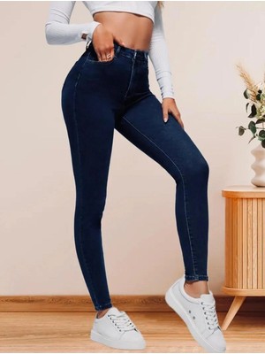 Geenz Manifacture Elite Lacivert Yüksek Bel Toparlayıcı Dar Paça Skinny Power Likralı Kot Pantalon