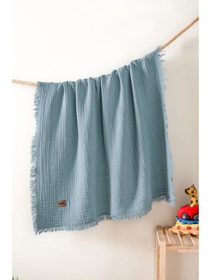Marvielle Bebek 4 Kat %100 Pamuk Müslin Örtüsü 100X120 - Mavi - Bebek & Çocuk Battaniyesi