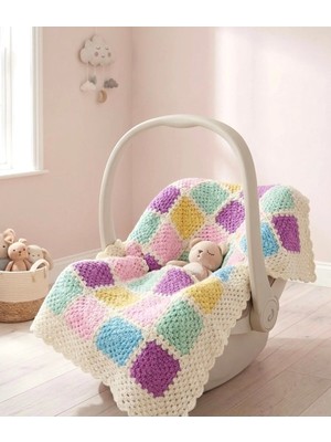 Marvielle 70X70 cm El Örgüsü Bebek Battaniyesi - Nako Minnoş Baby - Granny Square Tas - Bebek & Çocuk Battaniyesi