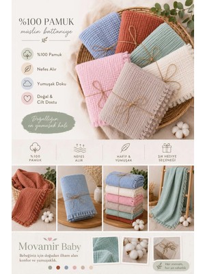 Marvielle Movamir Baby %100 Pamuk 4 Kat Müslin Bebek Battaniyesi 100X120 - Bebek & Çocuk Battaniyesi