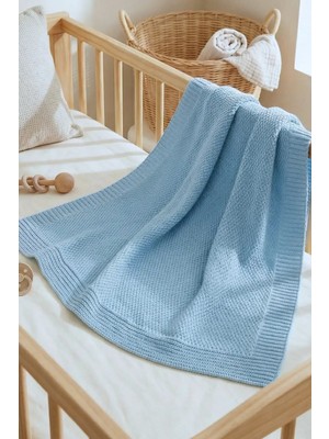 Marvielle Triko Örme Hafif Bebek Battaniyesi - Yumuşak Beşik Örtüsü - 80X100 cm - Mav - Bebek & Çocuk Battaniyesi
