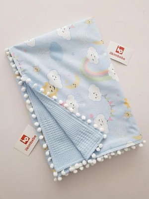 Marvielle Gökkuşağı Bulut Pikeli Bebek Battaniyesi 85X90 - Bebek & Çocuk Battaniyesi