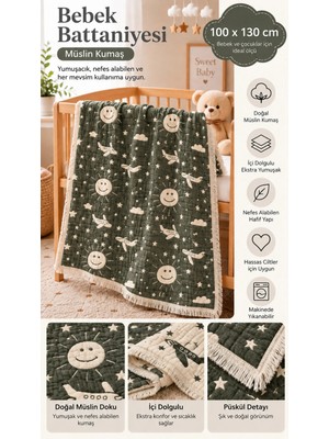 Marvielle %100 Pamuk Müslin 6 Katlı , 100X130CM Desenli Müsl - Bebek & Çocuk Battaniyesi