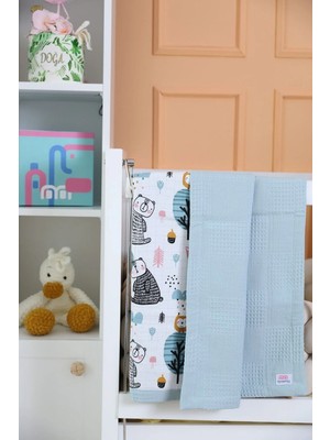 Marvielle Doğa Hayvanları Mavi Bebek Battaniyesi, 80X80 cm %100 Pamuk Muslin Kumaş Wa - Bebek & Çocuk Battaniyesi