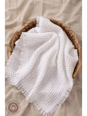 Marvielle Unisex Bebek Waffle Kumaş %100 Organik Pamuklu Püsküllü Bebek Battaniyesi P - Bebek & Çocuk Battaniyesi