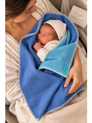 Marvielle Pamuklu Bebek Battaniyesi Turkuaz-Mavi - Bebek & Çocuk Battaniyesi