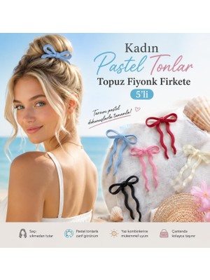 Pastel Tonlar Topuz Fiyonk Firkete 5'li Toka Seti, Kadın Çocuk