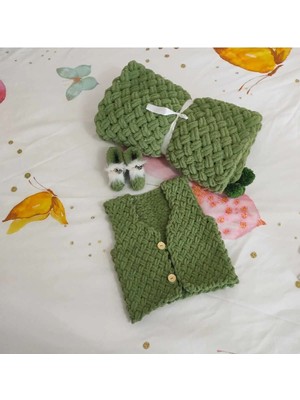 Marvielle Puffy El Örgüsü Bebek Battaniyesi Yelek Patik Set - Bebek & Çocuk Battaniyesi