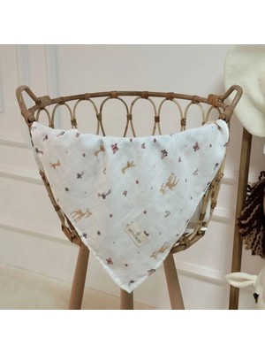 Marvielle Unisex Beyaz Sarı Ceylan Desenli Puanlı Müslin Battaniye - Bebek & Çocuk Battaniyesi