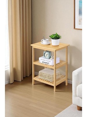 Bambu 3 Raflı Komodin Yan Sehpa Şifonyer Düzenleyici Orta Sehpa DB-0024