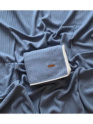Marvielle Cunda Serisi Örgü Desen %100 Pamuk Bebek Pike Battaniye Indigo // 120X100 C - Bebek & Çocuk Battaniyesi