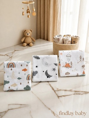 Marvielle Çok Amaçlı Müslin Örtü & Battaniye 3'lü Set %100 Pamuk Oeko-Teks Sertifikal - Bebek & Çocuk Battaniyesi
