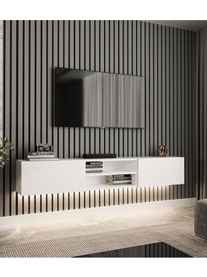 Tv Ünitesi Işıklı, Beyaz, 180 Cm, Modern